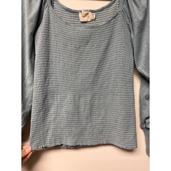 NATION LTD Iona Smocked Long Sleeve Blouse Top Dusty Blue, Sz L - Picture 4 of 9